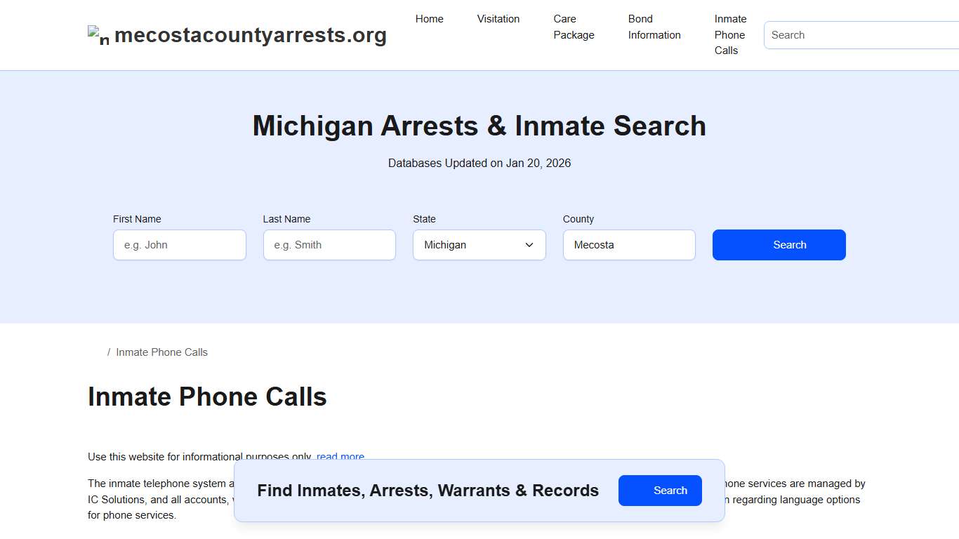 Inmate Telephone System - Mecosta County Jail, MI