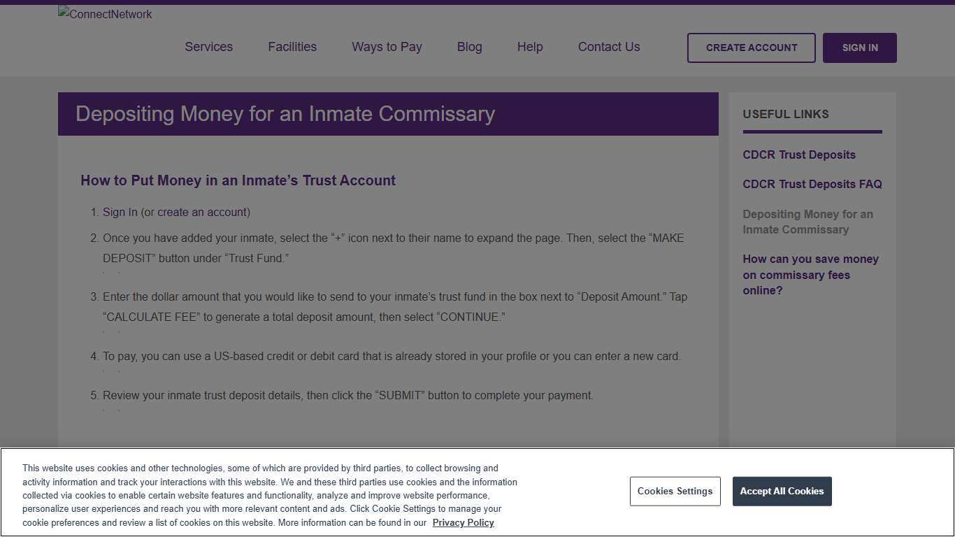 Depositing Money for an Inmate Commissary | ConnectNetwork