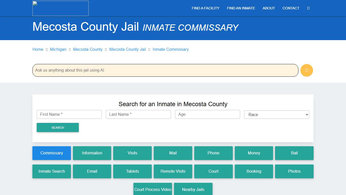 Mecosta County Jail, MI Inmate Commissary
